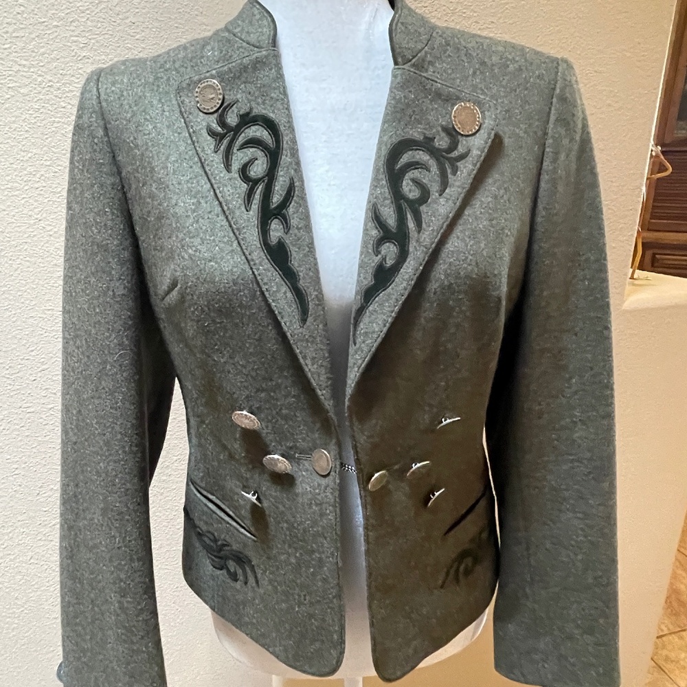 Vintage Erzherzog Johann Loden Green Wool Embroidered Blazer Size 38 (Small) - Picture 1 of 16